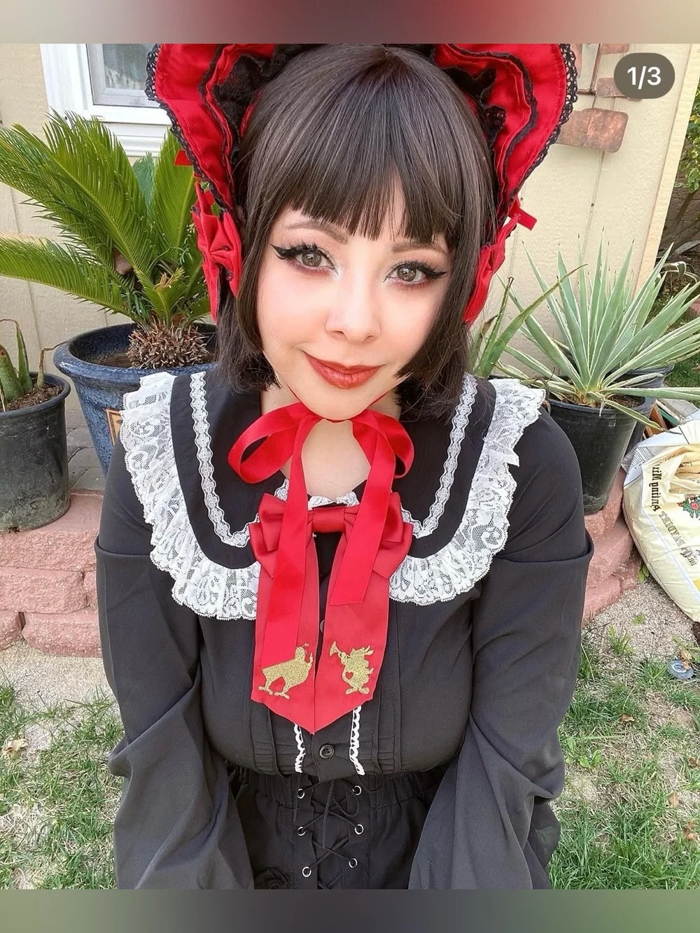 Bodyline EGL Gothic Lolita Jfashion Red & Black Beautiful Ribbon Bow Bonnet
